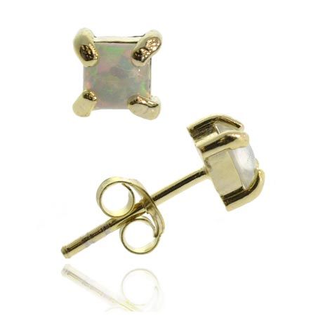 18 Karat Gold über Sterling Silber geschaffen Weiße Opal 4mm Quadrat-Stap Ohrringe
