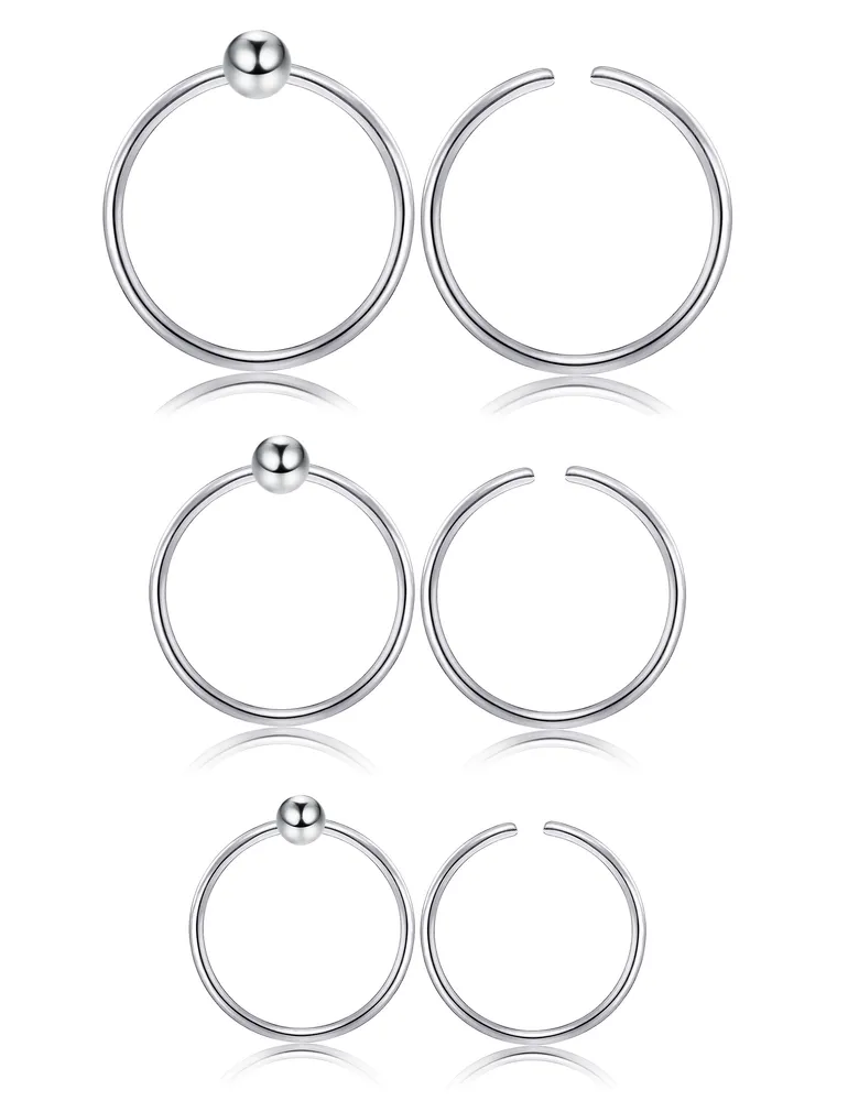 22G 6Pcs Hoop Nose Ringe für Frauen 925 Sterling Silber Knorpel Ohrringe Hoop Set Helix Piercing Schmuck Hoop Rook Piercing Ohrringe hypoallergen 8mm 10mm 12 mm