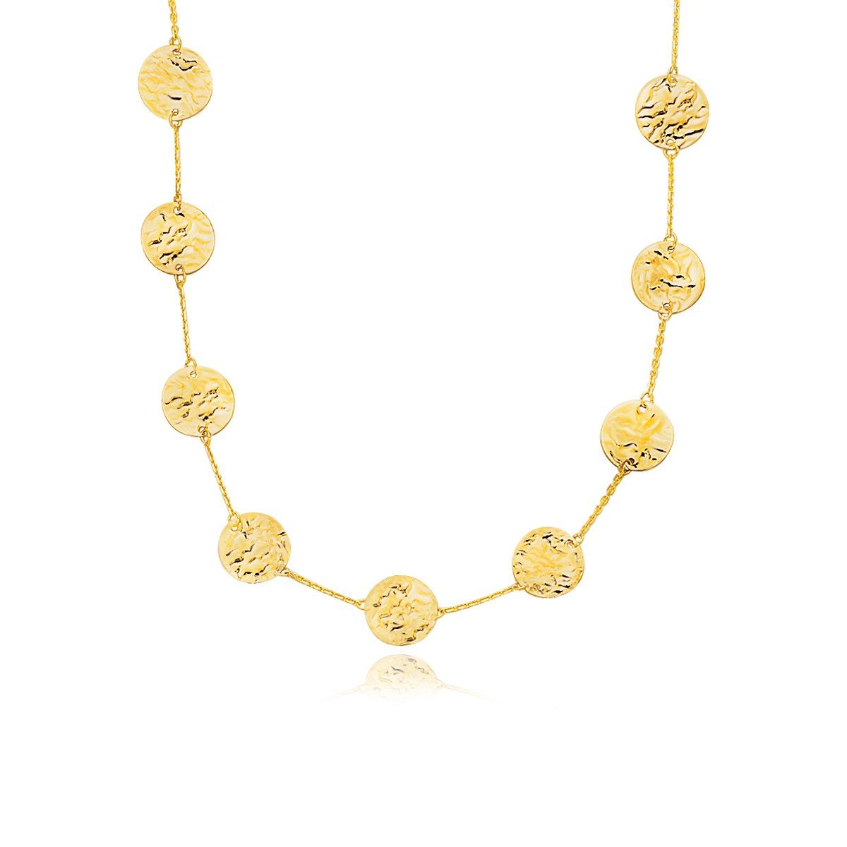 14K Gelbgold Textured Disc Long Laying Halskette