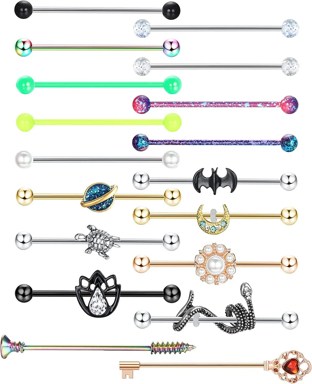 Industrielle Ohrringe Industrielles Piercing 14G Chirurgische Edelstahl Industrie Barbell für Frauen Männer Schlange Industrielles Piercing Bar Knorpel Körper Piercing 38mm