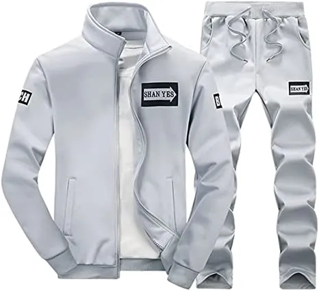 Männer Casual Slim Fit Tracksuit Long Sleeve Jogging Athletic Jacket Suits Set