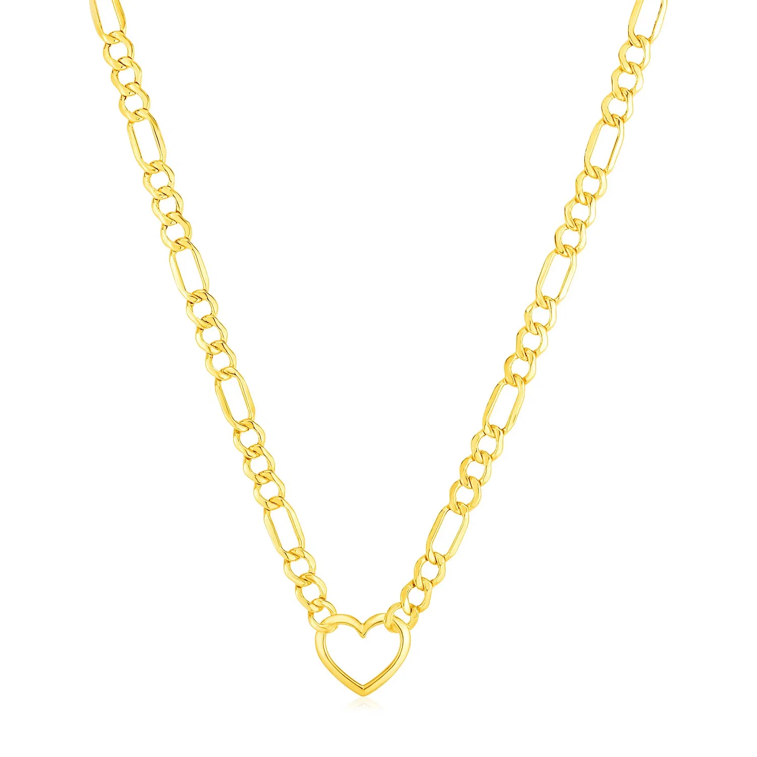 14 Karat gelbes Gold Figaro Kette Halskette mit Herz