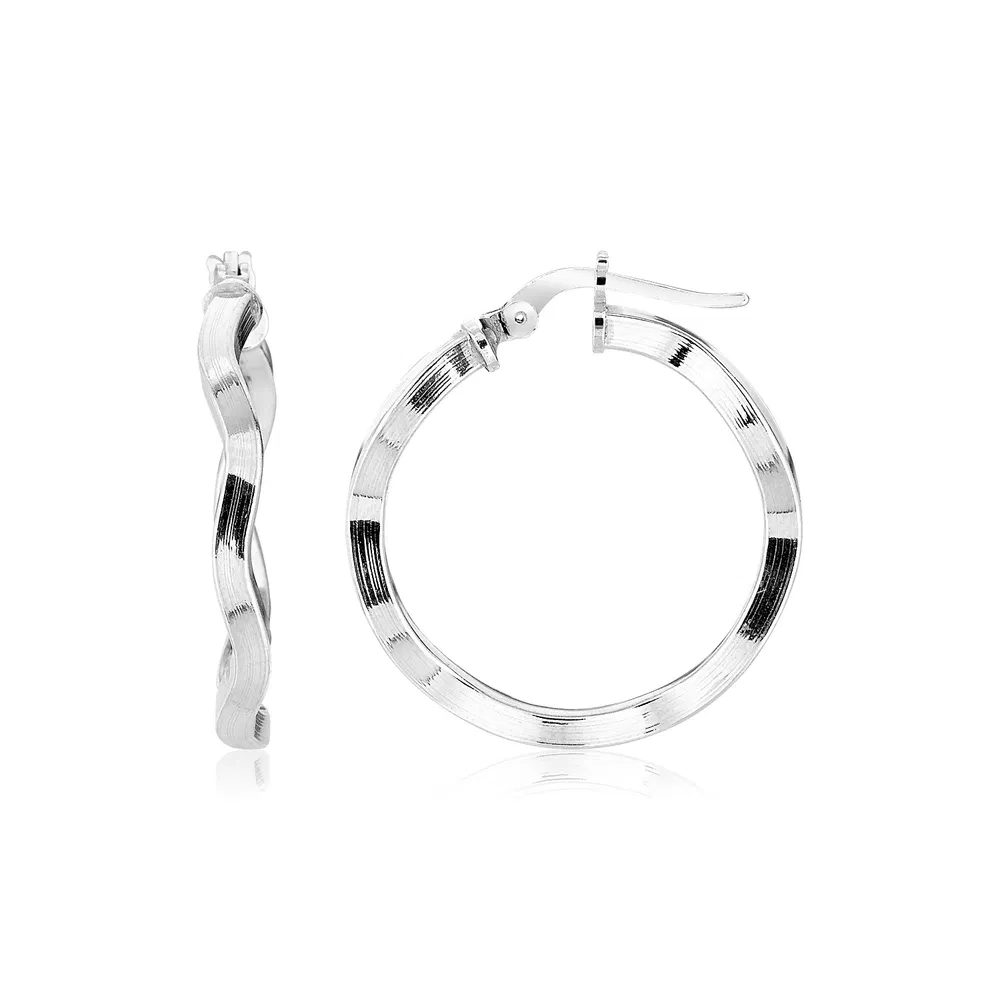 Sterling Silver Round Polished Wavy Profile Hoop Ohrringe (2x20mm)