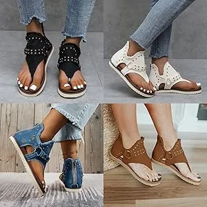Damen PU Leder Gladiator Schuhe Flip Flop Zipper