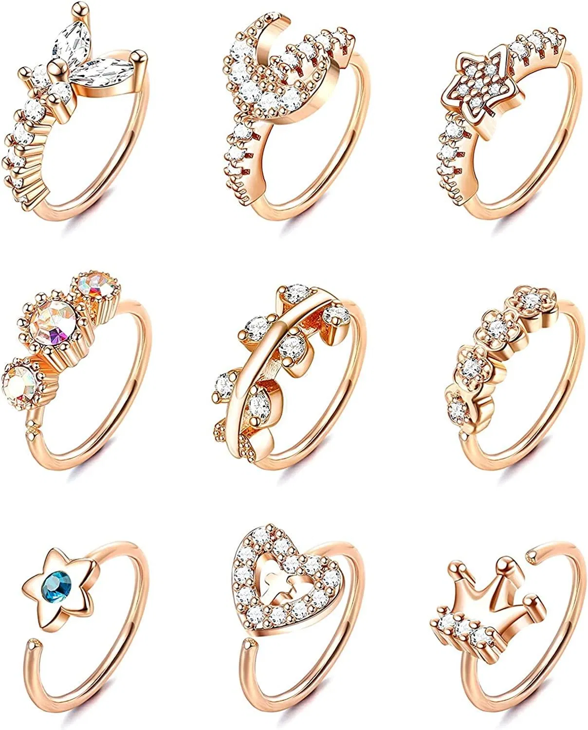 9pcs 20G Schleife Nasen Ringe gepflastert CZ Edelstahl Nasen Schleife für Frauen Männer Nasen Piercings Opal Nasen Ringe Schleife 8mm