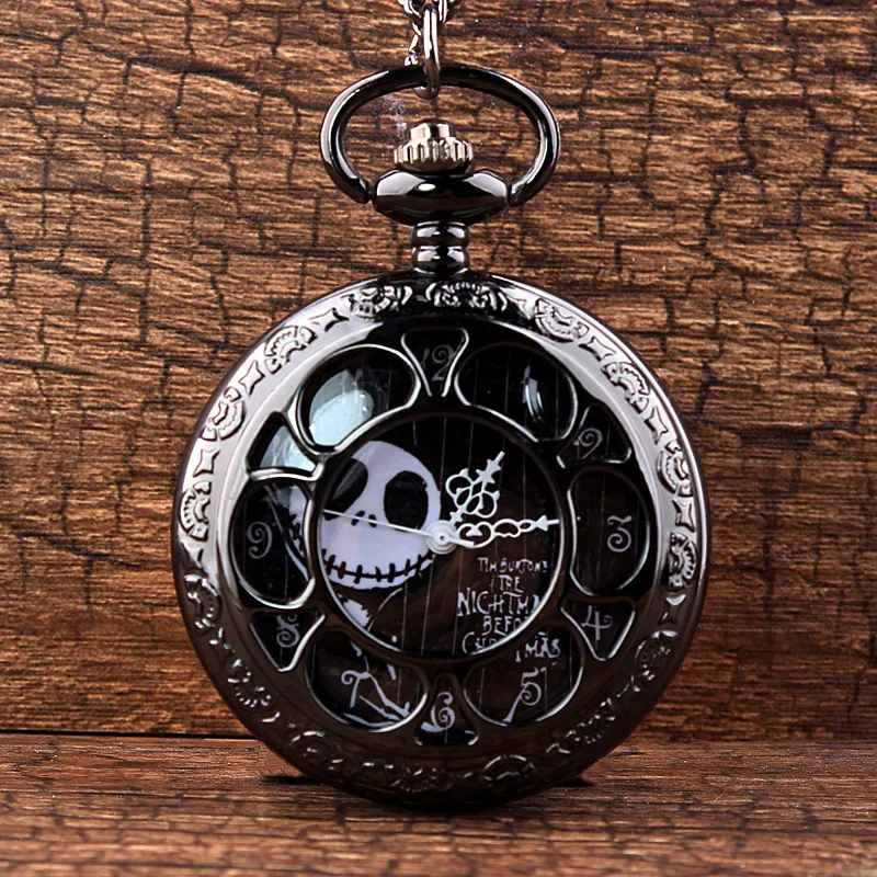 Vintage Skeleton Albtraum vor Weihnachten Taschenuhr mit Kette Halskette für Jungen Frauen Herren Taschenuhr Geburtstag Valentinstag Geschenk