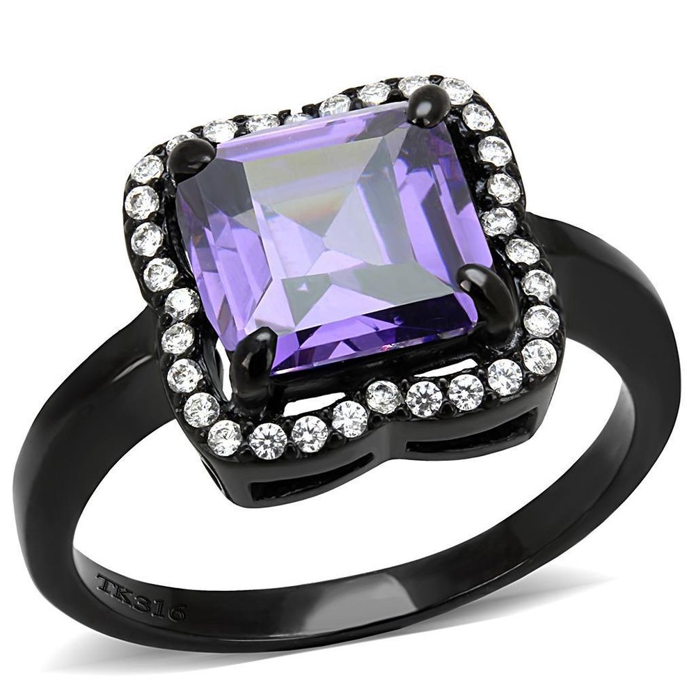 DA028 - IP Schwarzer (Ionenplattierung) Edelstahlring mit AAA-Klasse CZ in Amethyst