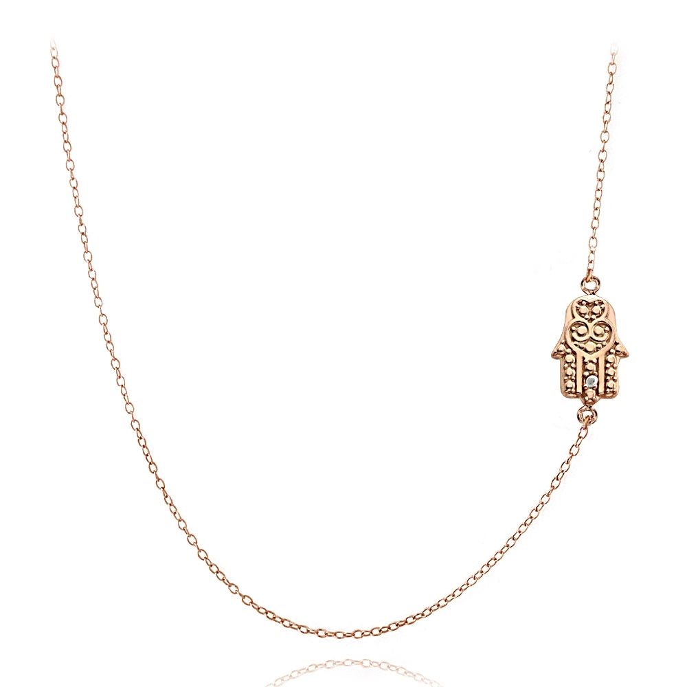 Rose Gold Ton über Silber Diamant Akzent Hamsa Kette