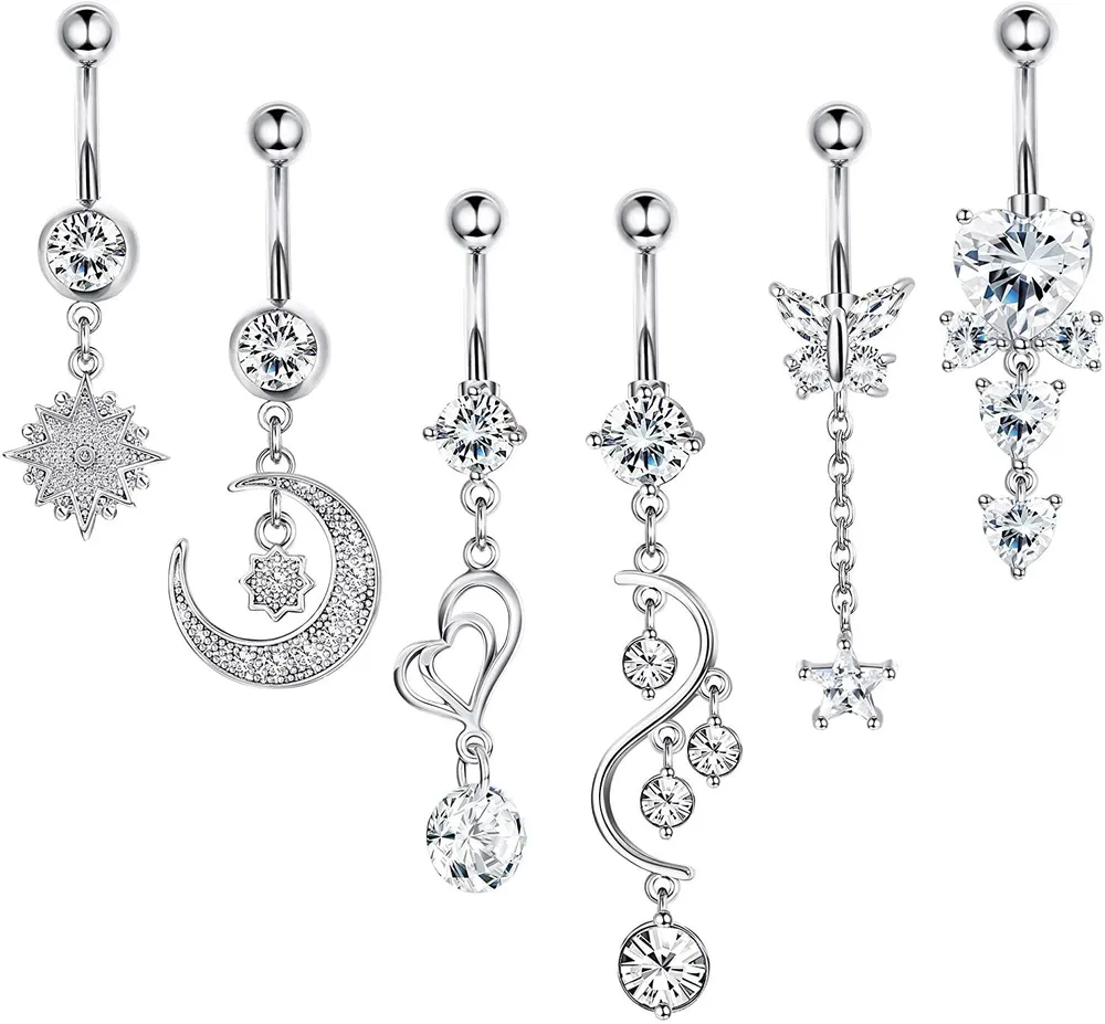 6pcs 14G Bauchknopf Ringe Dangle für Frauen Chirurgische Stahl Nabel Ringe Körper Piercing Schmuck