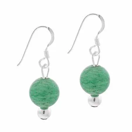 Sterling Silber 6mm Aventurine Perlen Dangle Ohrringe