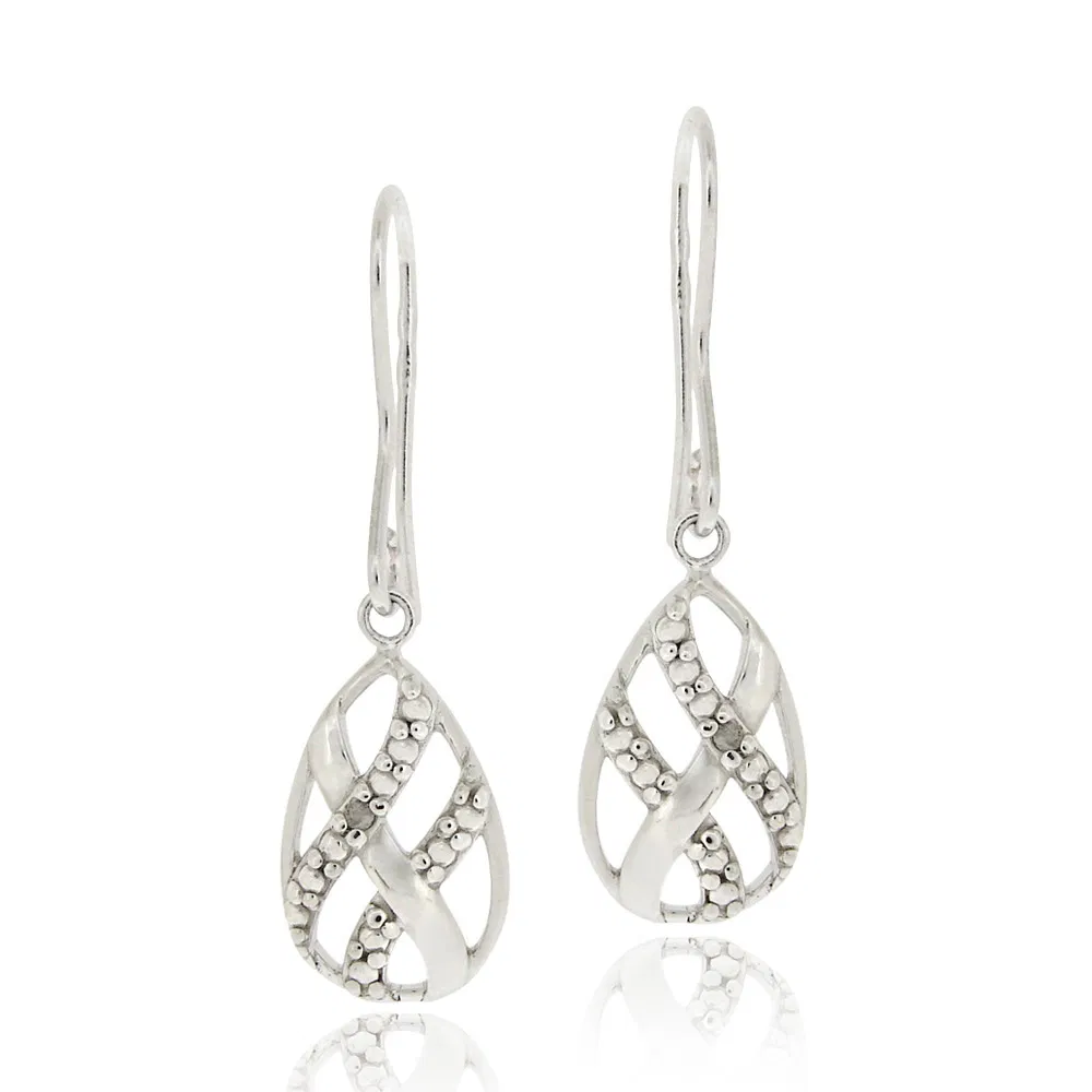 Sterling Silber Diamant Akzent Gewebe Tränentropfen Dangle Ohrringe