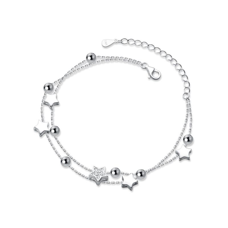 Silberplated Pentagramm und Diamant Doppel-Armband