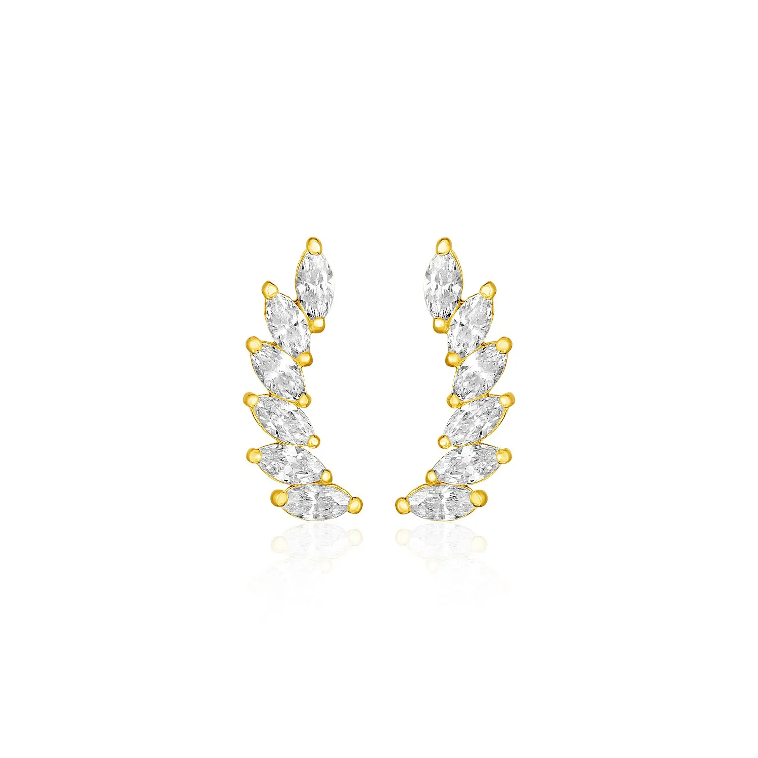14K Gelbgold Blatt Motif Kletterer Post Ohrringe mit Marquise Cubic Zirkonias