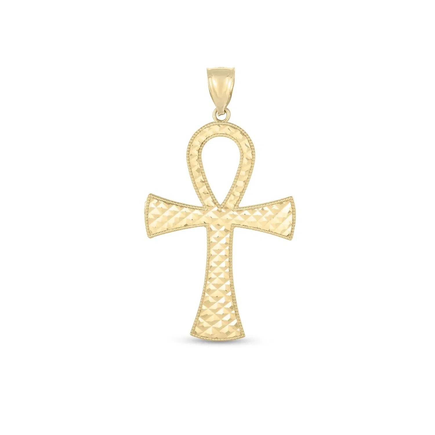 14 Karat Gelbgold High Polish Textured Ankh Anhänger