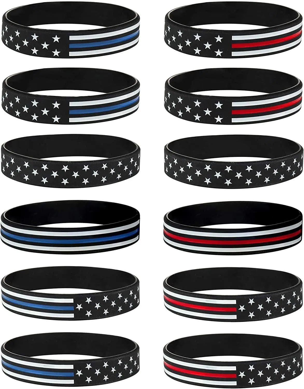 12 Stück dünne blaue / rote Linie amerikanische Flagge Armband Set Silicone Armband Stretch Armband amerikanische Flagge Geschenk Gummi Armbänder für Männer