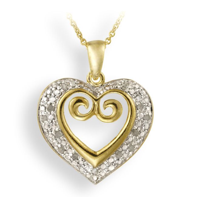 18 Karat Gold über Sterling Silber 1 / 8 Karat Diamant Swirl Herz Halskette