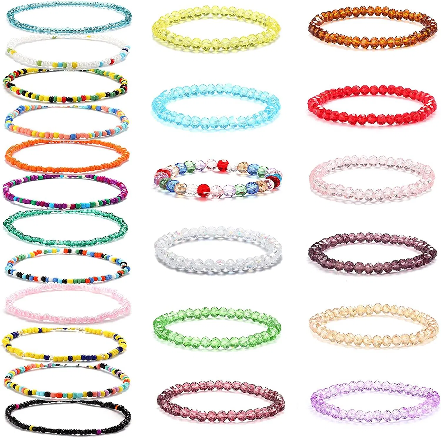 24 Stück Handgefertigte Perlen Armbänder für Frauen Verstellbare Kristalle Stretch Armbänder farbenfrohe elastische Perlen Ankleber Armbänder Set