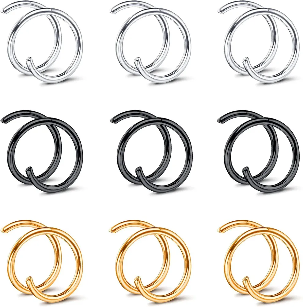 Doppel-Nase - Ring für Einzel-Piercing 20G G23 Titan-Spiral - Nasen-Ring - Schreifen Knorpel-Lippe - Septum-Ringe Daith Tragus Helix Conch Nasenloch Piercing für Frauen Mädchen