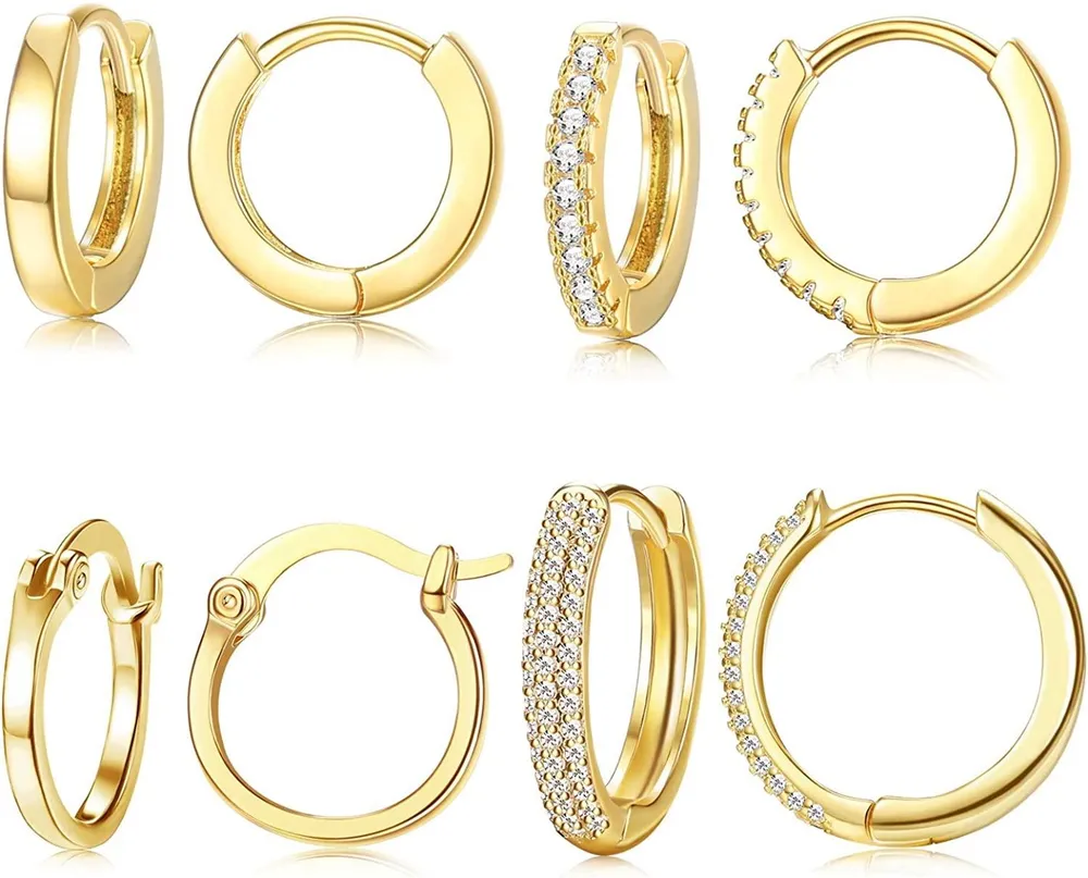 4Paare chirurgische kleine Schleife Ohrringe für Frauen Teen Mädchen Crystal CZ Tiny Cute Little Endless Hoop Ohrringe 8mm / 10mm / 15mm Hypoallergen