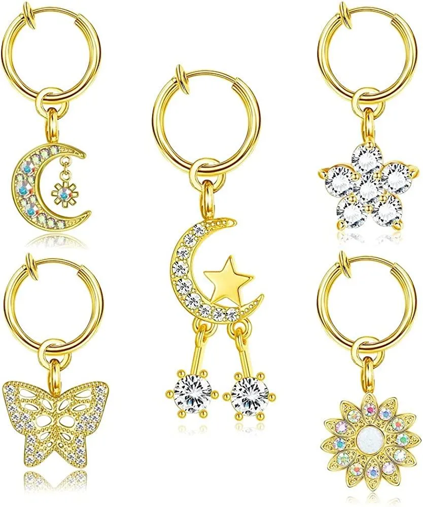 5 Stück Falscher Bauchring mit Opal CZ Clip auf Bauchnabel Ringe für Frauen Falscher Bauch Piercing Falscher Bauchnabel Piercing Falscher Nabelring Non-Piercing