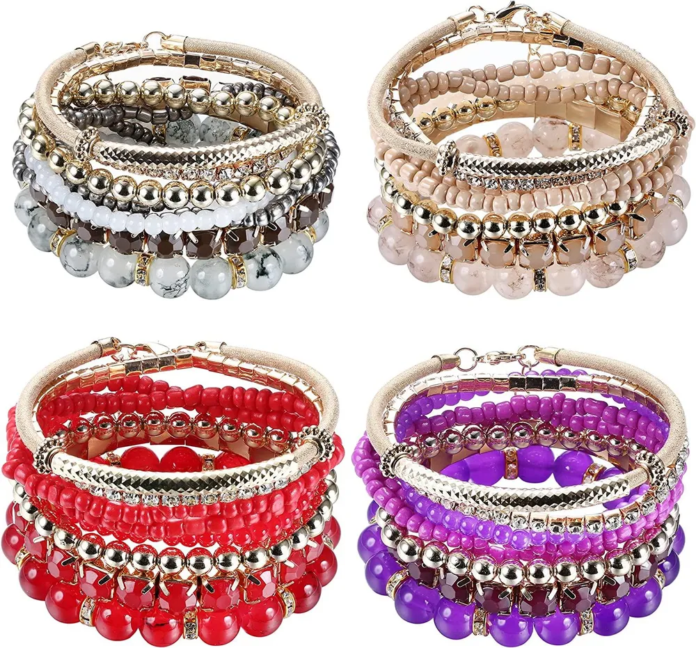 Perlen Armbänder für Frauen Stackable Armbänder Ästhetische Stretch Multilayered Armbänder Set Bohemian Armband