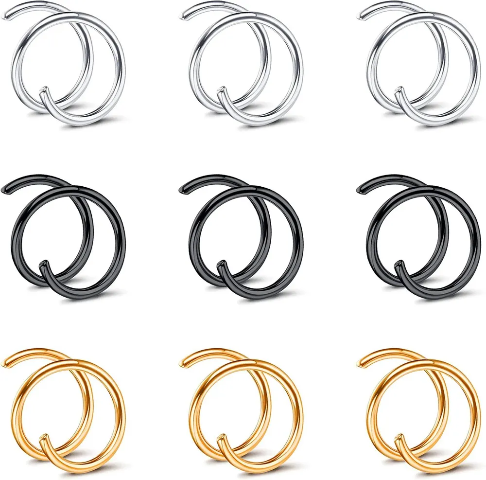 Doppel-Nase - Ring für Einzel-Piercing 20G G23 Titan-Spiral - Nasen-Ring - Schreifen Knorpel-Lippe - Septum-Ringe Daith Tragus Helix Conch Nasenloch Piercing für Frauen Mädchen