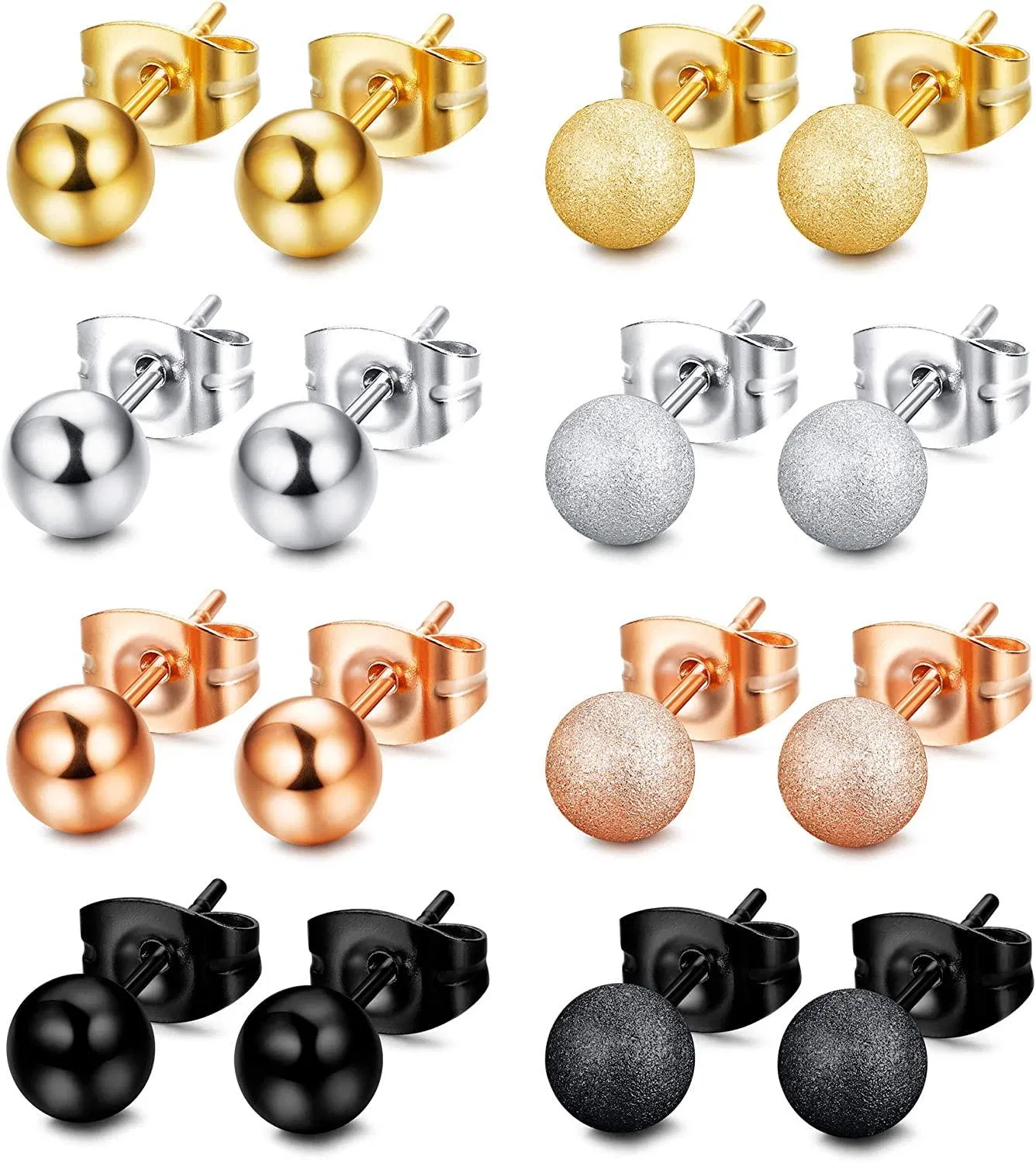 8 Paare Stud Ball Ohrringe 316L Chirurgische Edelstahl Round Ball Ohrringe Set für Frauen Mens