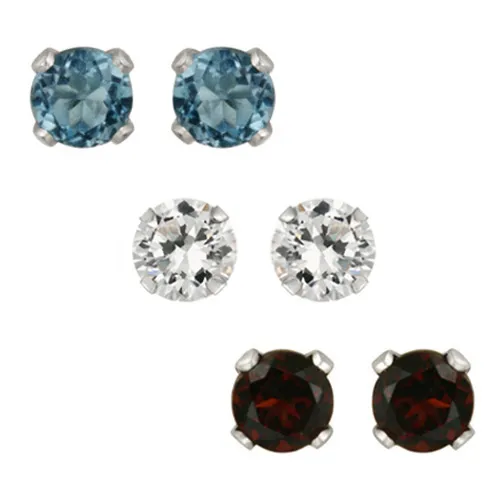 Sterling Silber 1,86ct Granat, London Blue Topaz, White Topaz Stud Ohrringe Set, 4mm