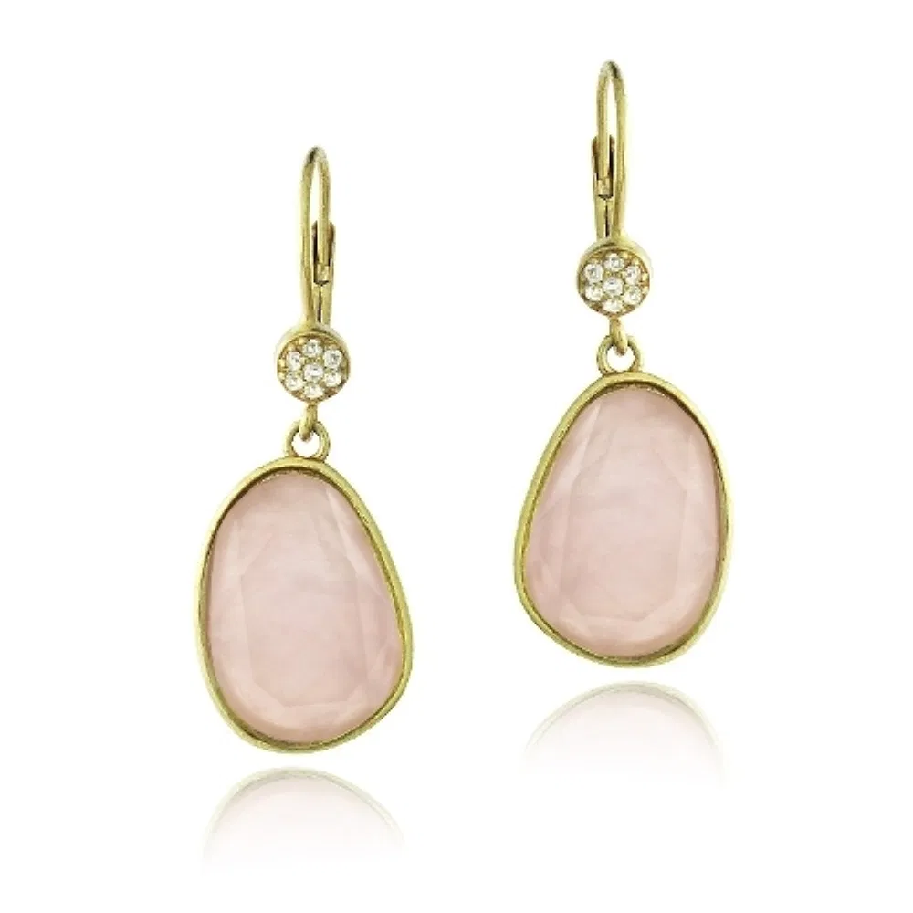 Gold Tone Rose Quarz & White Topaz Regentrop Dangle Ohrringe
