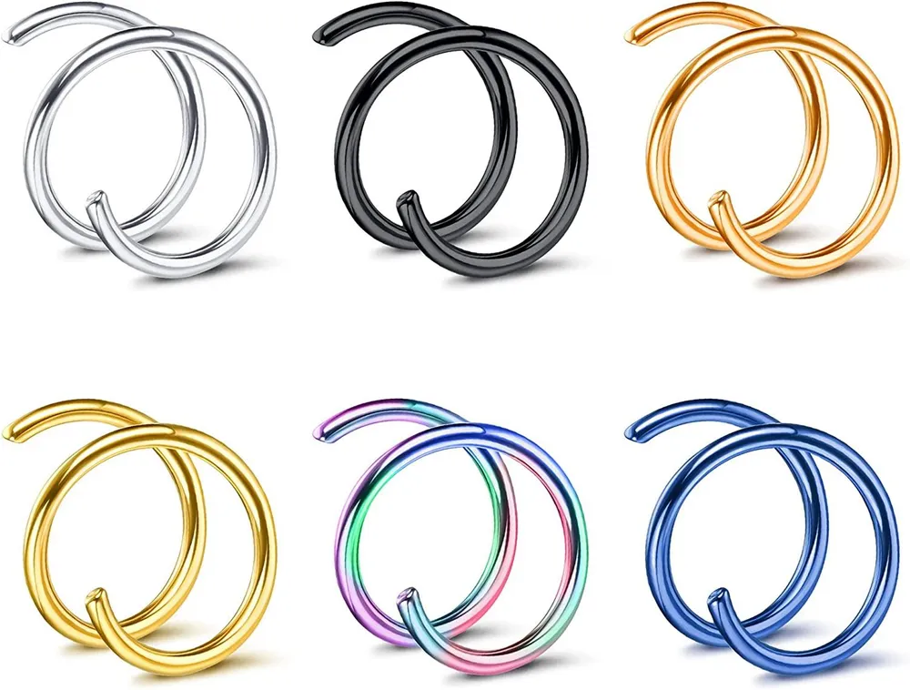 Doppel-Nase - Ring für Einzel-Piercing 20G G23 Titan-Spiral - Nasen-Ring - Schreifen Knorpel-Lippe - Septum-Ringe Daith Tragus Helix Conch Nasenloch Piercing für Frauen Mädchen