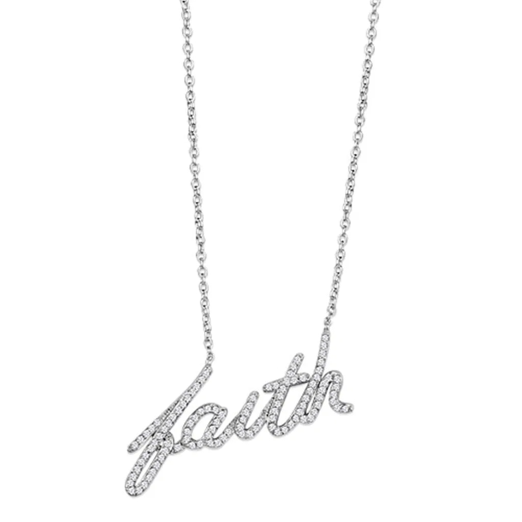 3W458 - Rhodium-Messing - Halskette mit AAA-Klasse CZ in Clear