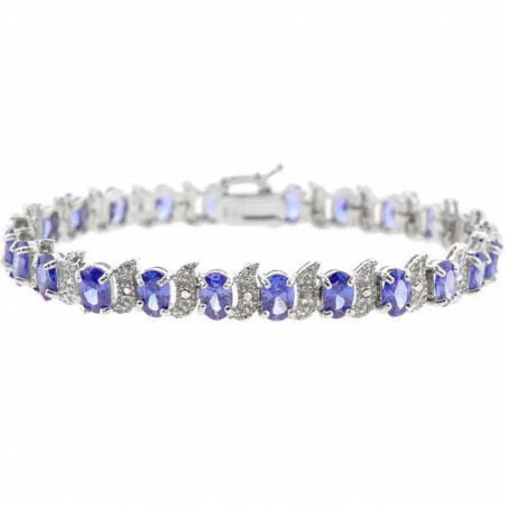 Sterling Silber Tanzanit CZ & Diamant Akzent S und ovale Tennis-Armband