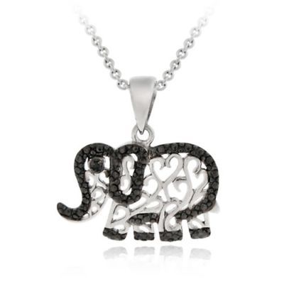 Sterling Silber Schwarz Diamant Akzent Elefant Anhänger