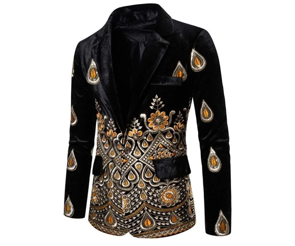 Herren Floral Suit Embroidery Slim Fit Blazer Dress Suit