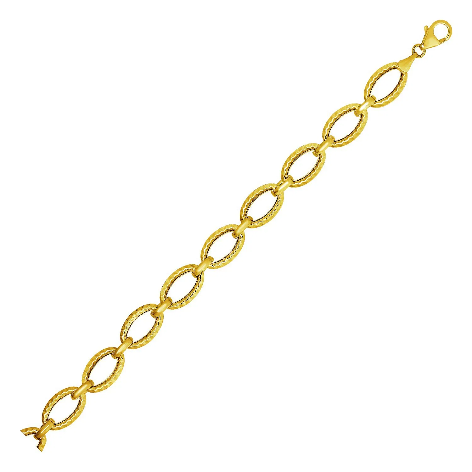Texturisiertes Oval Link Armband in 14 Karat Gelbgold