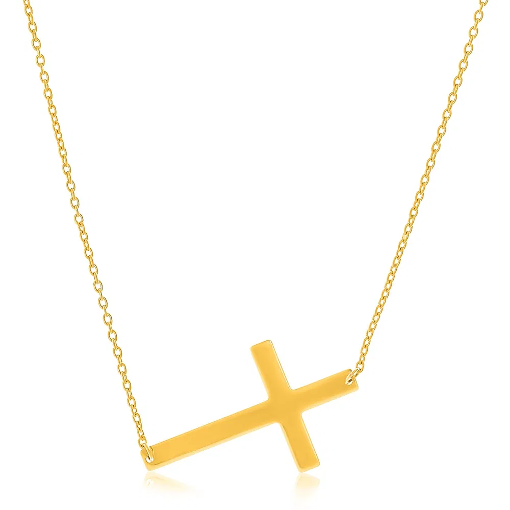 14 Karat Gelbgold Plain Cross Motif Halskette
