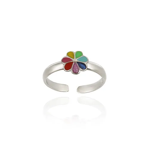 Sterling Silber Multi Color Enamel Flower Toe Ring