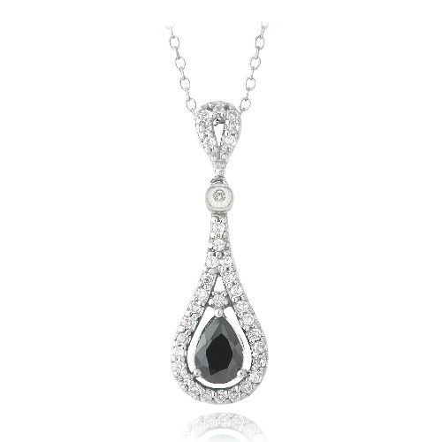 Sterling Silver Black & Clear CZ Teardrop Drop Halskette