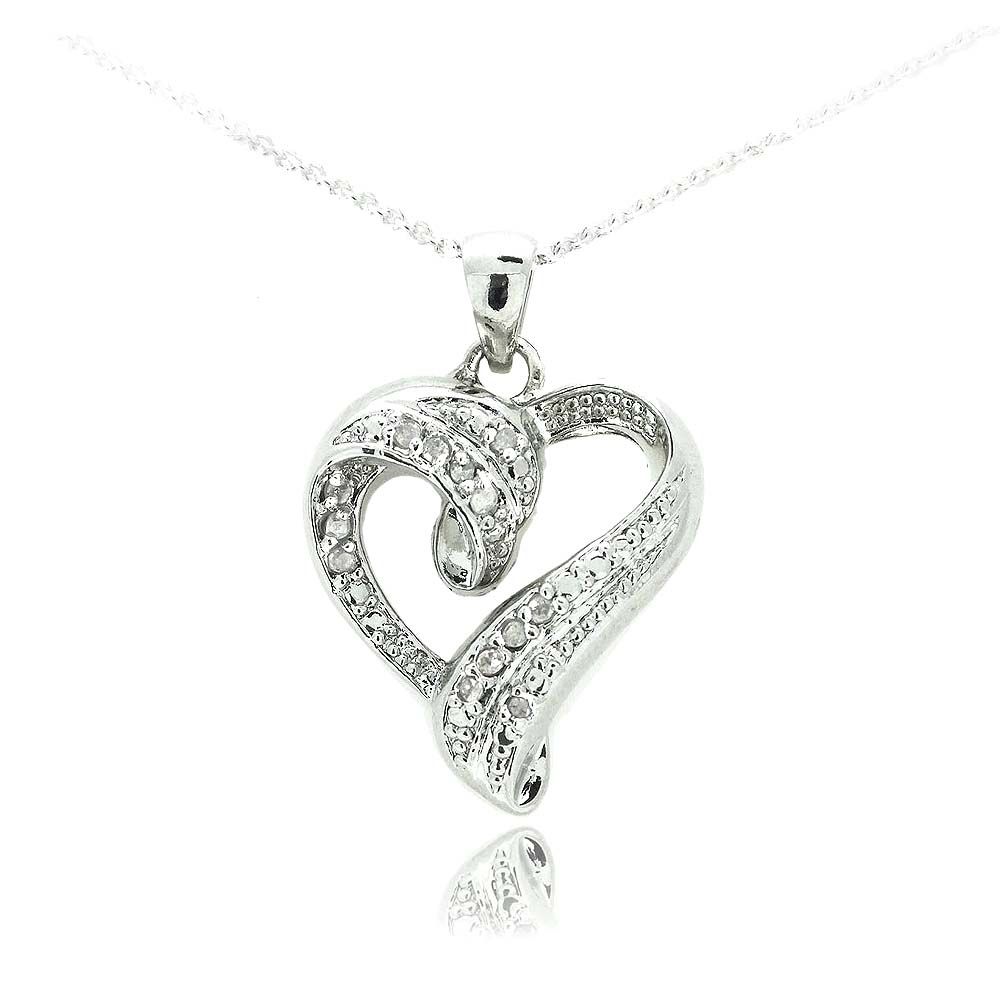Sterling Silber 1 / 8 Carat Diamanten Open Heart Kette