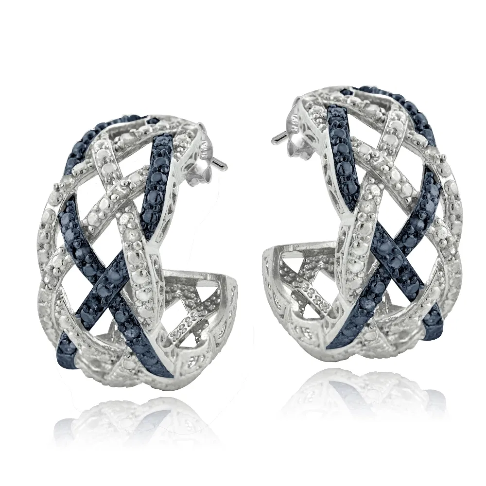 1 / 4 Ct Blau und Weiß Diamant Weben Halb Hoop Ohrringe