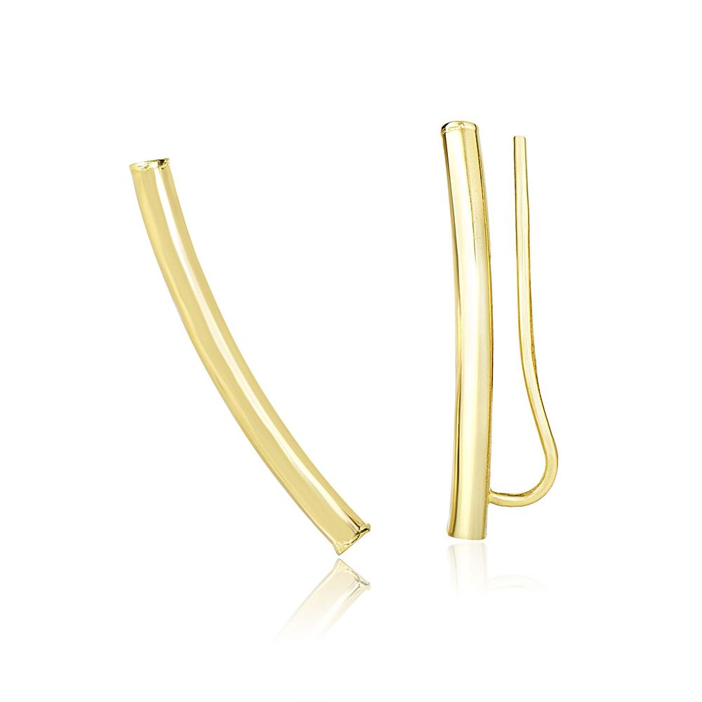 14K Gelbgold Curved Tube Polierte Ohrringe