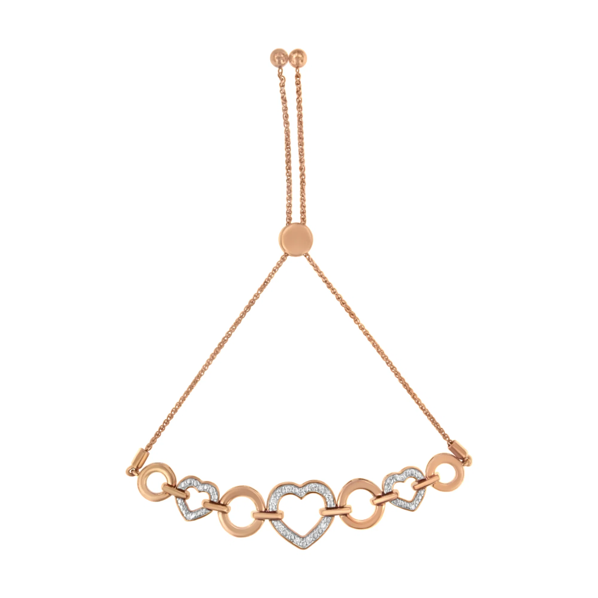 14 Karat Rose Gold Plated .925 Sterling Silber Diamant Akzent Kreis und Herz-Link Verstellbar 6 '-10' Bolo Armband (I-J Farbe, I3 Klarheit)