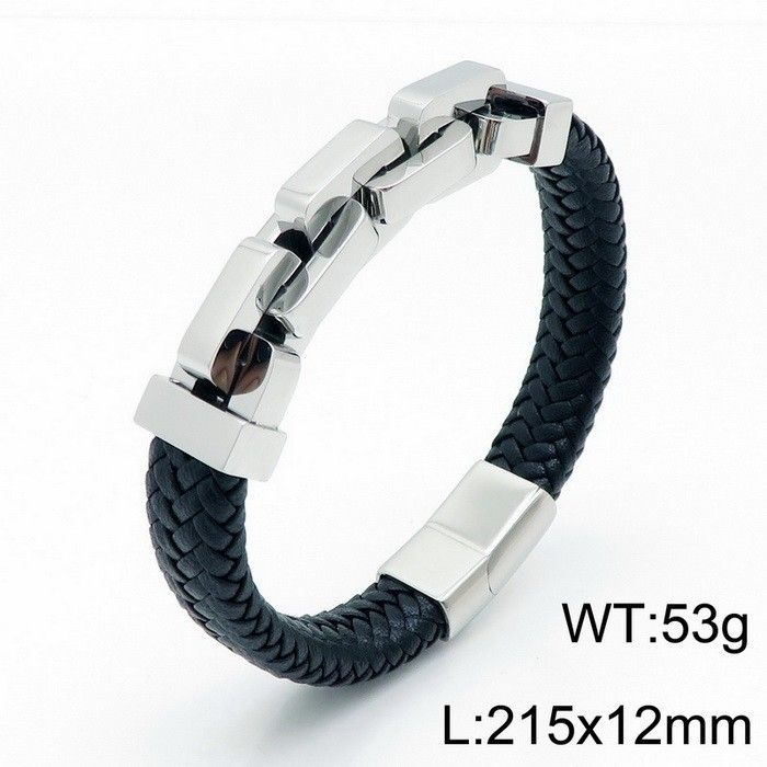 Men 's Titanium Steel Cowhide Braided Armband Schmuck