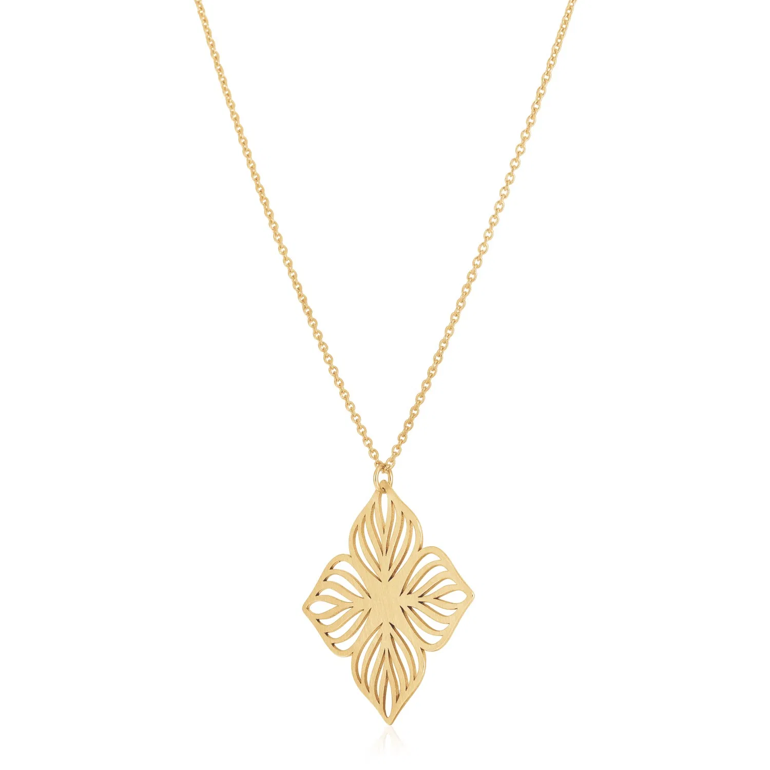 14 Karat Gelbgold High Polish Flower Cutout Halskette