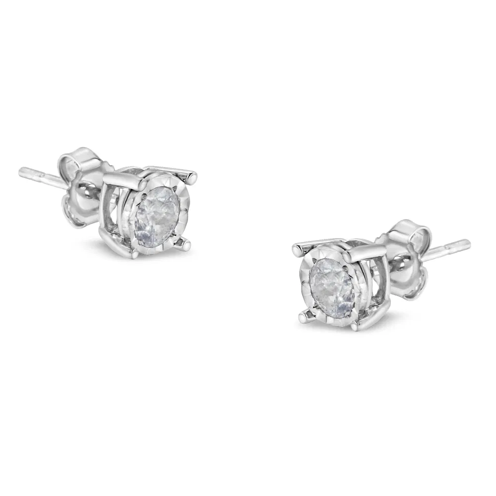 .925 Sterling Silber 1/2 Cttw nahe farblose rund Brilliant-Cut Diamant Miracle-Set Stud Ohrringe (H-I Farbe, I2 - I3 Klarheit)