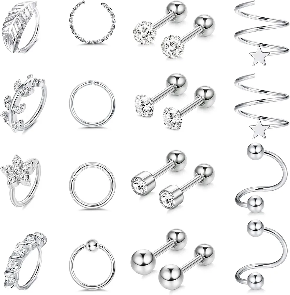 20pcs Knorpel Ohrringe für Frauen Edelstahl Helix Ohrringe Hoop Rook Daith Conch Tragus Stud Ohrringe Body Piercing Jewelry Set