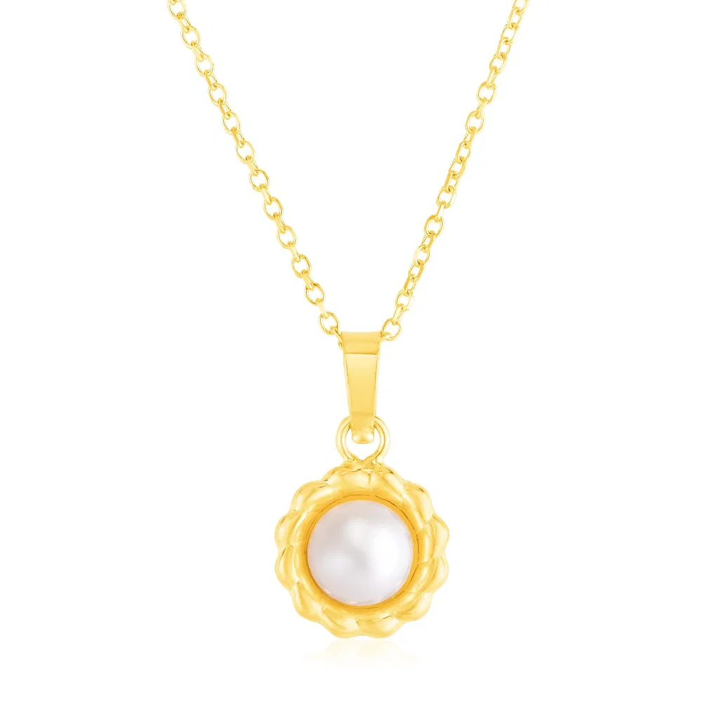 14 Karat Gelbgold Blume Halskette mit Perle