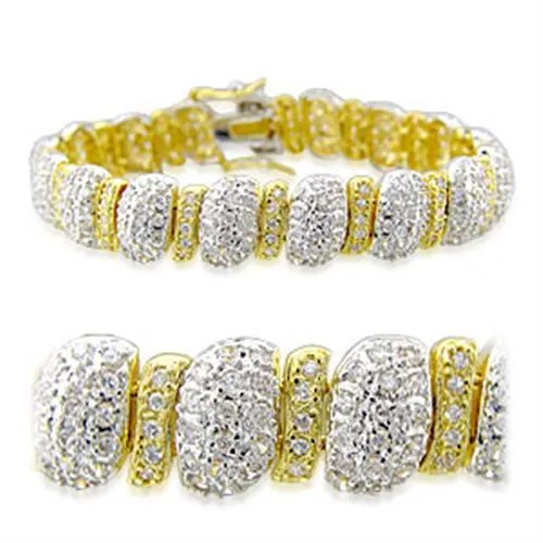 32017 - Gold + Rhodium Brass Armband mit AAA-Klasse CZ in Clear