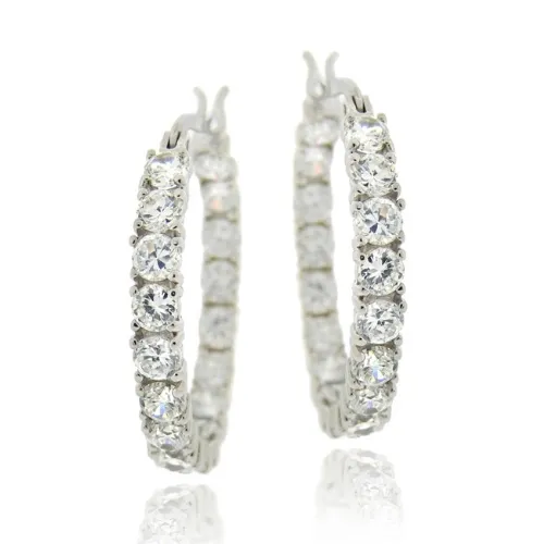 Sterling Silber 4ct CZ Inside-Out Classic 25mm Hoop Ohrringe