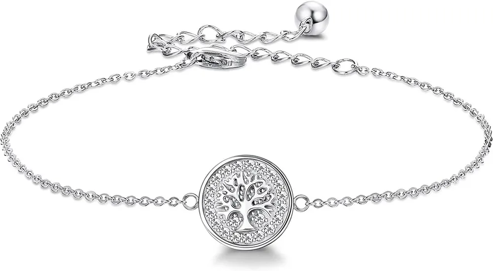 Baum des Lebens Armband 925 Sterling Silber Cubic Zirkonia Armband für Frauen Weißgold Plated Adjustable Armband 18 + 5CM